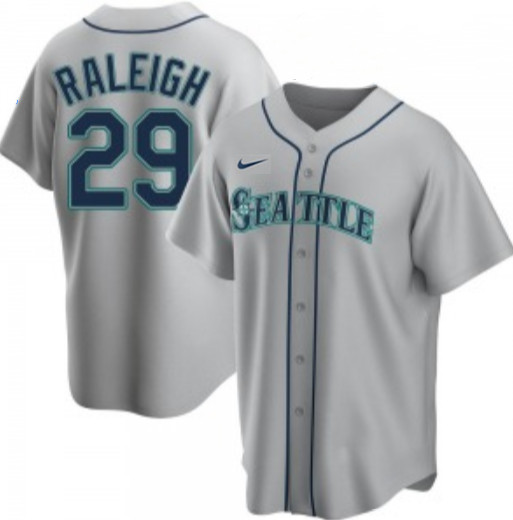 Men's Seattle Mariners #29 Cal Raleigh Gray Cool Base Stitched Jersey